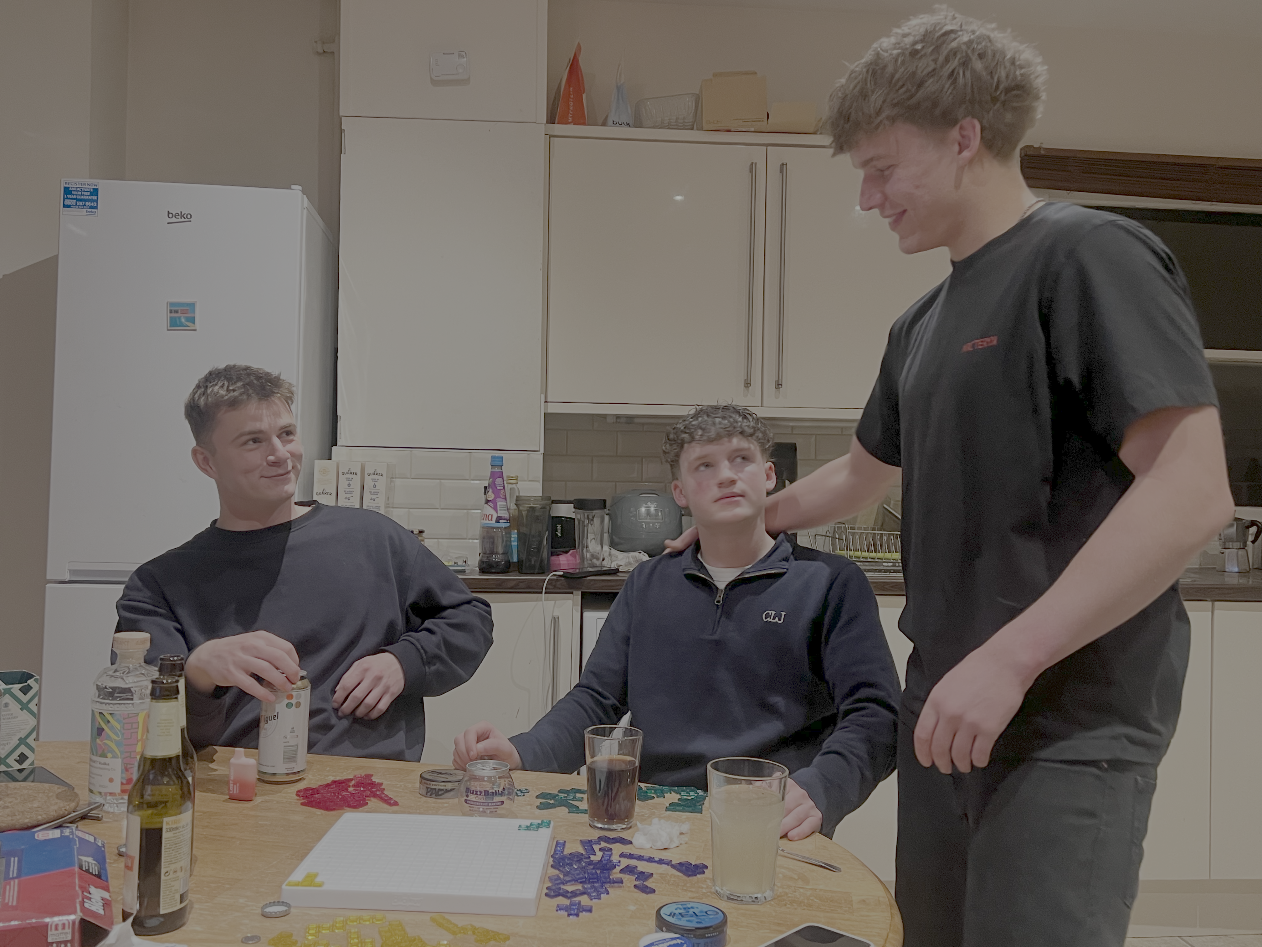 Group of friends laughing and walking together