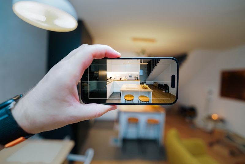 Person viewing a living room during a property tour