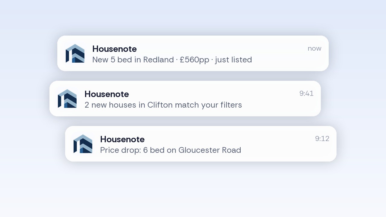 Housenote push notifications about new listings in Redland and Clifton
